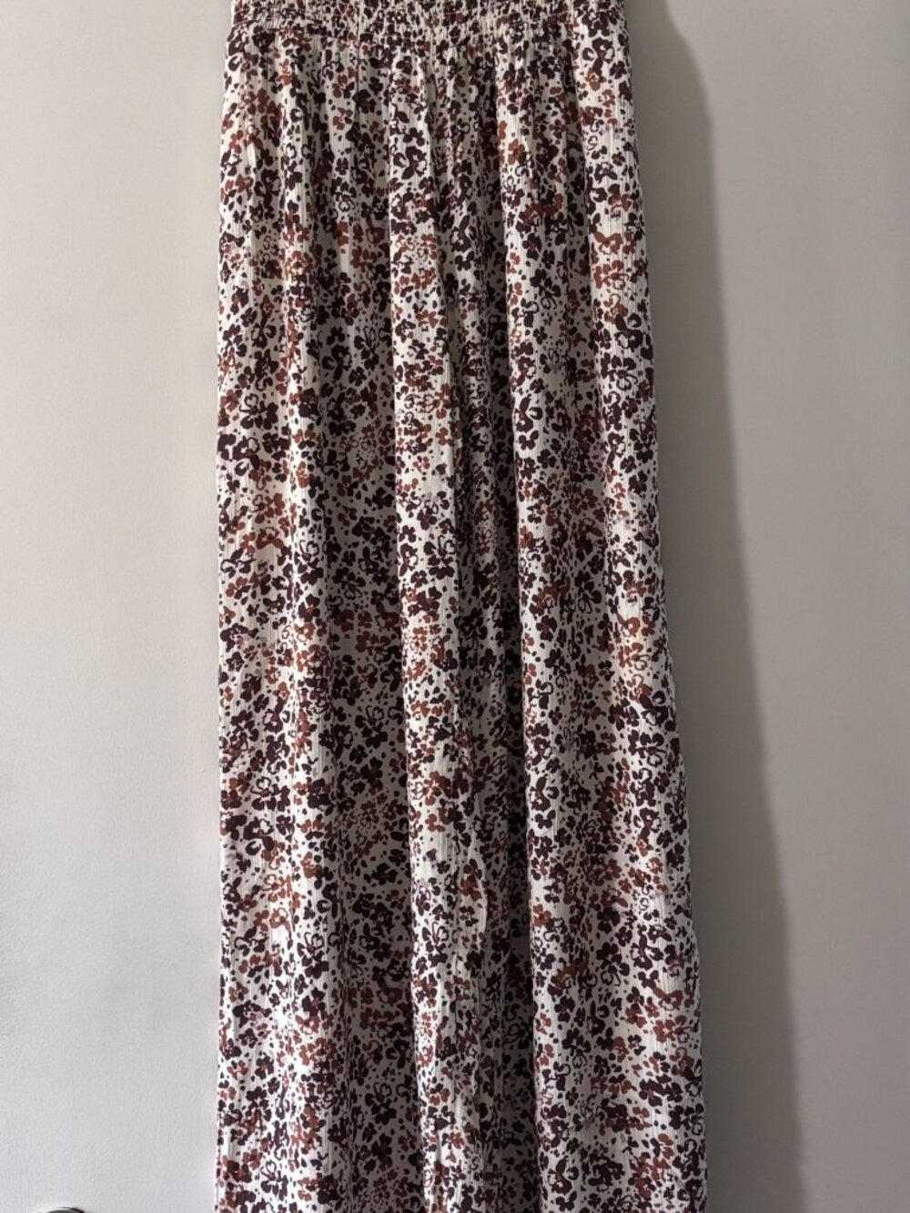 Salty Crew Smocked Waist Wide Leg Beach Pants Floral Print Cream Brown Small